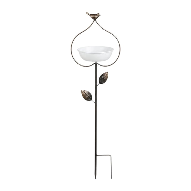Comedero para pájaros, decoración para bebederos, multifuncional y compacto con estaca para el suelo. Blanco