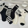 thumbnail image 4 of Autumn and winter socks men's and women's mid-calf socks striped R-shaped casual sports socks breathable sweat-absorbent polyester cotton black and white-black, 4 of 5