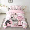 thumbnail image 2 of Erosebridal Cosmetics Perfume Bedding Sets Twin Size,Pink Flower Comforter Sets with Sheets,Geometric Stripes Bed in a Bag Twin Size For Girls,Super Cozy Room Decor Reversible,7-Piece, 2 of 7