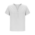 thumbnail image 3 of Lmnyox Short Sleeve Summer Tops for Women V Neck Button Side Slit Fashion Shirts Casual Loose Beach Vacation Blouses, 3 of 7