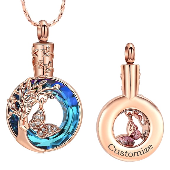 Personalize Butterfly Tree of Life Circle Cremation Urn Pendant Cremation Jewelry for Ashes Keepsake Memory Necklace Human Pet Memorial Jewelry