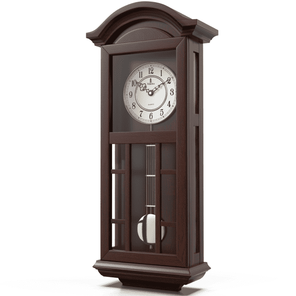 Pendulum Wall Clock Battery Operated - Quartz Wood Pendulum Clock - Silent, Large Dark Wooden Design, Decorative Wall Clock Pendulum For Living Room, Office, Kitchen & Home Décor Gift, 27" x 11.5"
