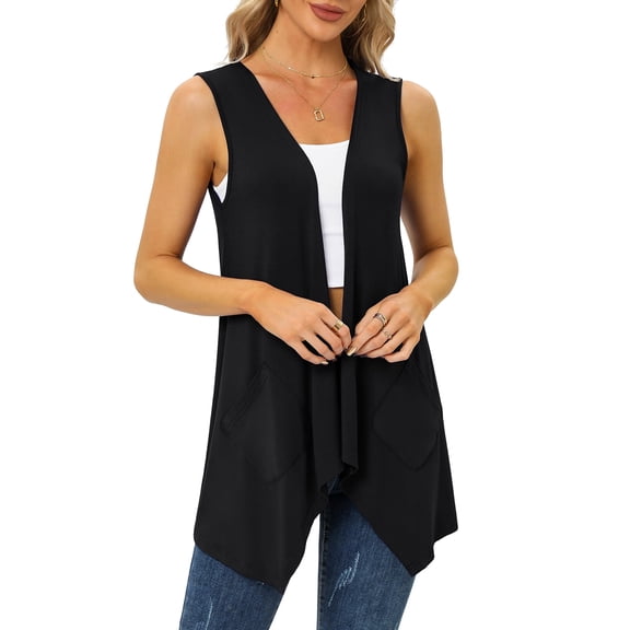 Uvplove Women's Summer Sleeveless Soft Knit Cardigan with Pockets High Low Drape Front Open Cardigan Blouse