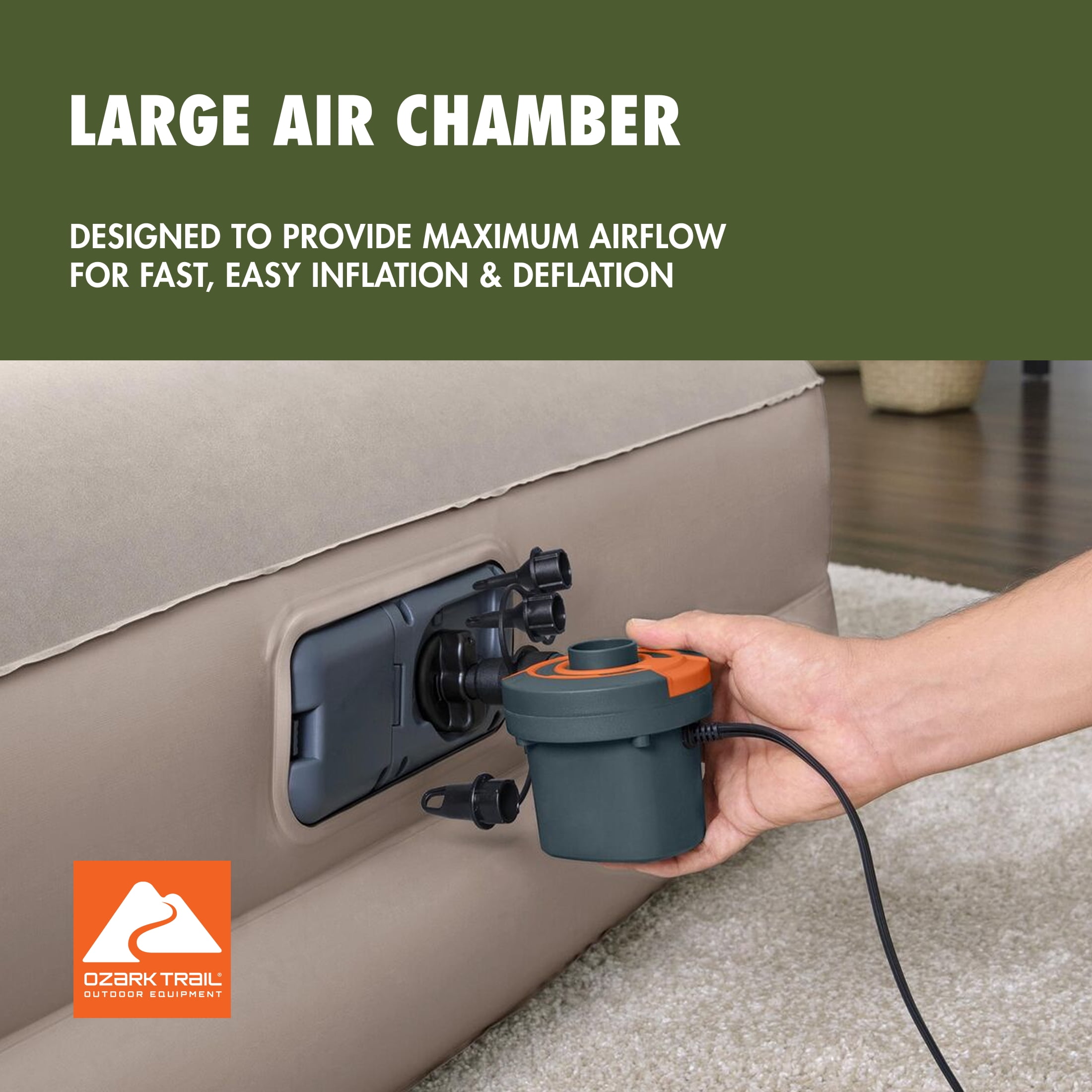 Ozark Trail Sidewinder 4" High AC Electric Air Pump, Grey and Orange