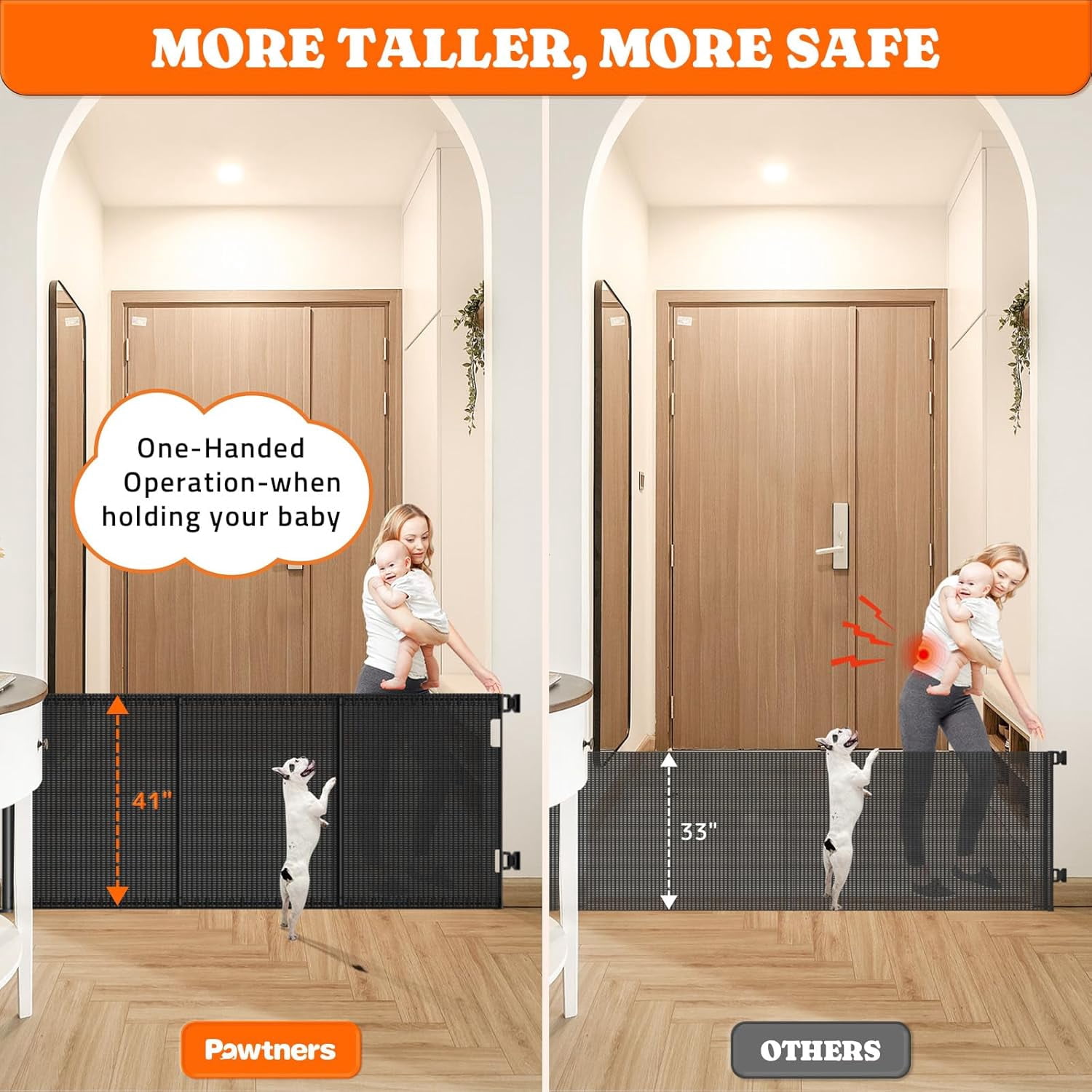 Retractable Baby Gates Extra Wide, 41" Tall Extends up to 71" Wide, Dog Gate Indoor for Stairs, Pet Gate with Support Rods for Doorways Hallways Indoor & Outdoor-Black