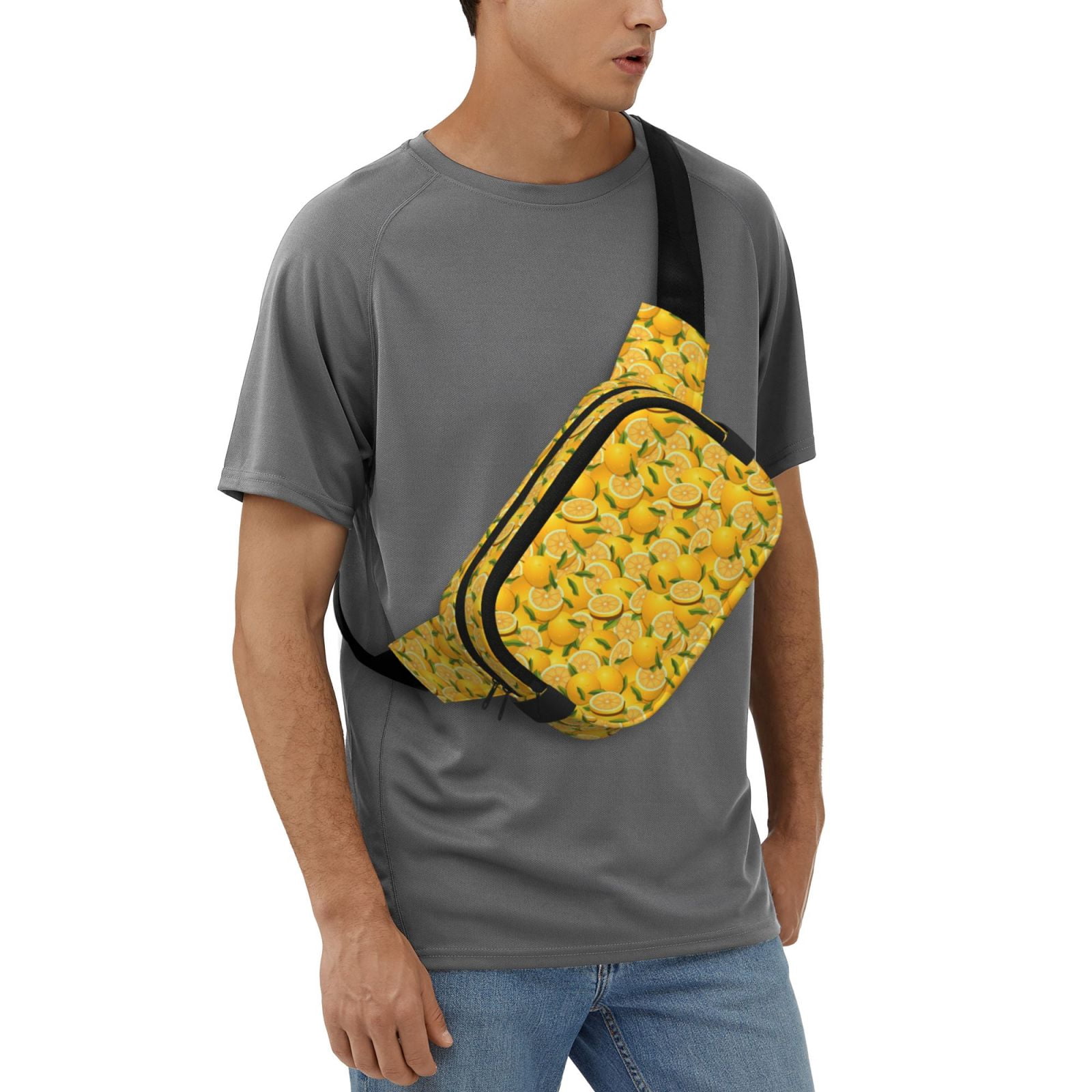 Picia Yellow Limes Print Square Double-Layer Waist Bag Mini Adjustable Waist Belt Bag Exercise Running Travel Hiking