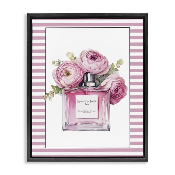 Rosy Pink Perfume Bouquet Black Framed Floater Canvas Wall Art, design by Christine Simpson Art