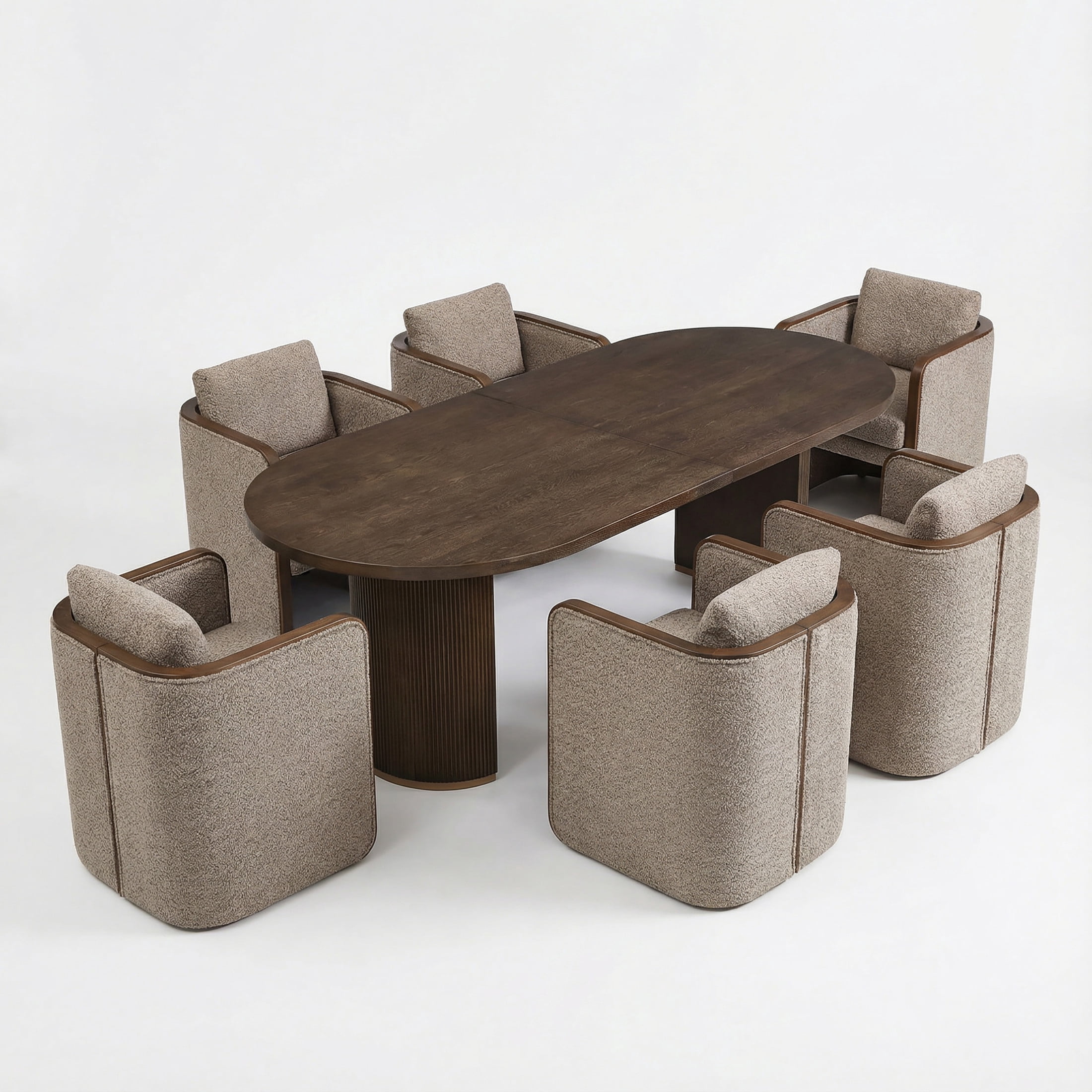 Christopher Knight Home Modern Dining Set for 6, Double Pedestal Table with Upholstered Armchairs, Walnut+Taupe