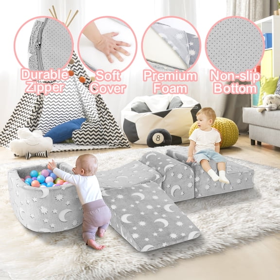 iYofe Climbing Toys for Toddlers 1-3, Foam Climbing Blocks and Ball Pit for Baby, Star Glow in The Dark 5-Piece Soft Foam Toddlers Climbing Toys(Balls not Included)