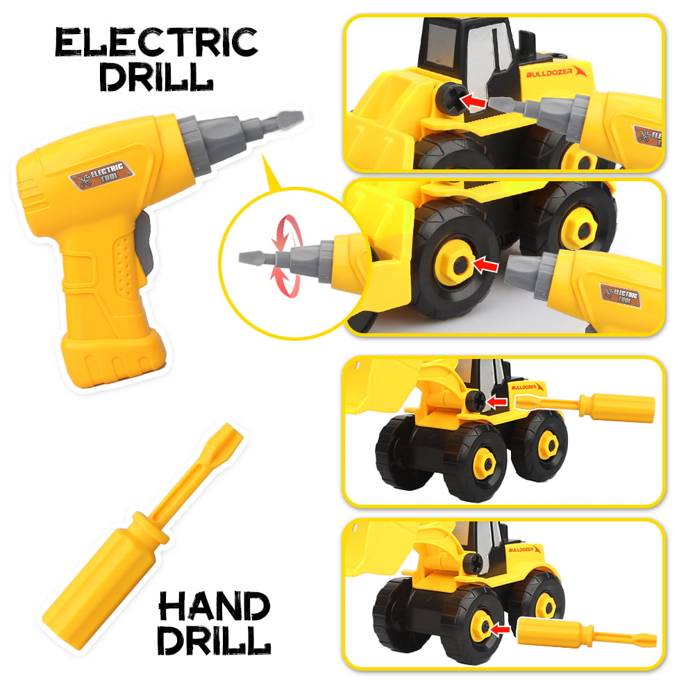 Escavatore con Vanplay 6 in 1 Take-a parte i veicoli di costruzione includono Toy Drill & Box 