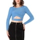 thumbnail image 5 of INSPIRAR CHIC Blusa de Brillo para Mujer con Torcido, Ajustada, de Manga Larga, con Corte para Fiesta, Cortas y Brillantes, Talla L, Azul Cielo, 5 of 8