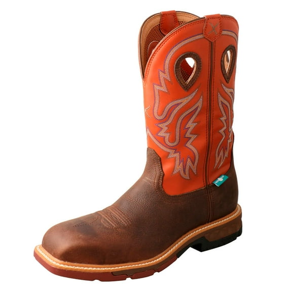 TWISTED X Adult Male 12" Western Work Boots, Color: Brown & Orange, Size: 13, Width: D