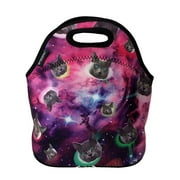 ALLYDREW Insulated Neoprene Lunch Bag Zipper Lunch Box Tote Baby Bottle Bag, Cats in Space