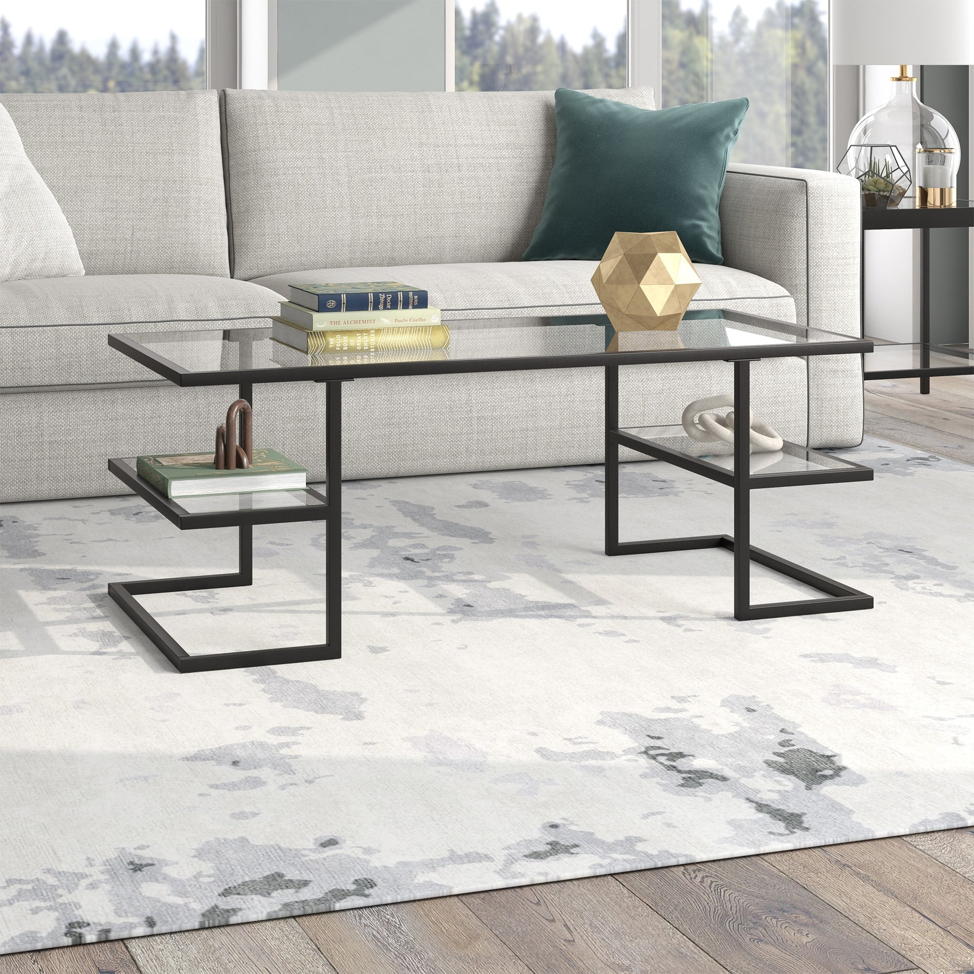 Evelyn&Zoe Circe 47" Wide Rectangular Coffee Table, Brass