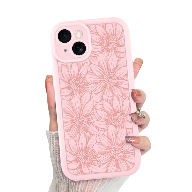 Funda de teléfono MZELQ para iPhone 15 de silicona, color rosa girasol