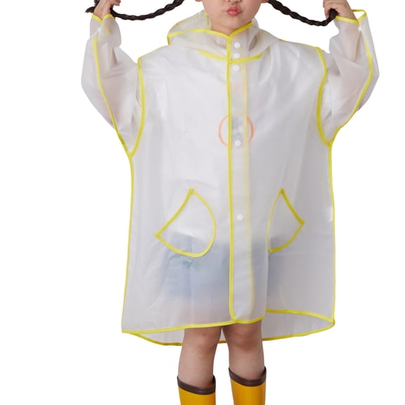 Kids Rain Poncho Girls Boys Cute Cartoon Baby Transparent Fashion Wrapped Eva Rainy Day Outdoor Convenient Durable Lightweight Yellow Toddler Raincoat Sizes XXL