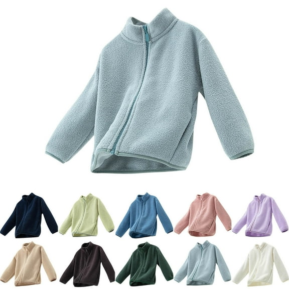 YHAJDS Boys' Outerwear Jackets Coats Solid Color Fleece Stand Collar Long Sleeve Zip Warm Jacket with Pockets and Cuffs for Boys and Girls 1-12 Years Winter Coats