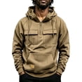 thumbnail image 2 of Fashion Streetwear Hooded Sweatshirt for Men, Casual Quarter Zip Pullover Hoodie,Fall Winter Utility Style Daily Outerwear Clothes with Pocket, Khaki L, 2 of 6