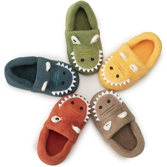 Kids Boys Girls Cute Cartoon Gator?Slippers?Winter Warm?Furry Animal House Shoes?Toddler?Indoor Bedroom Shoe