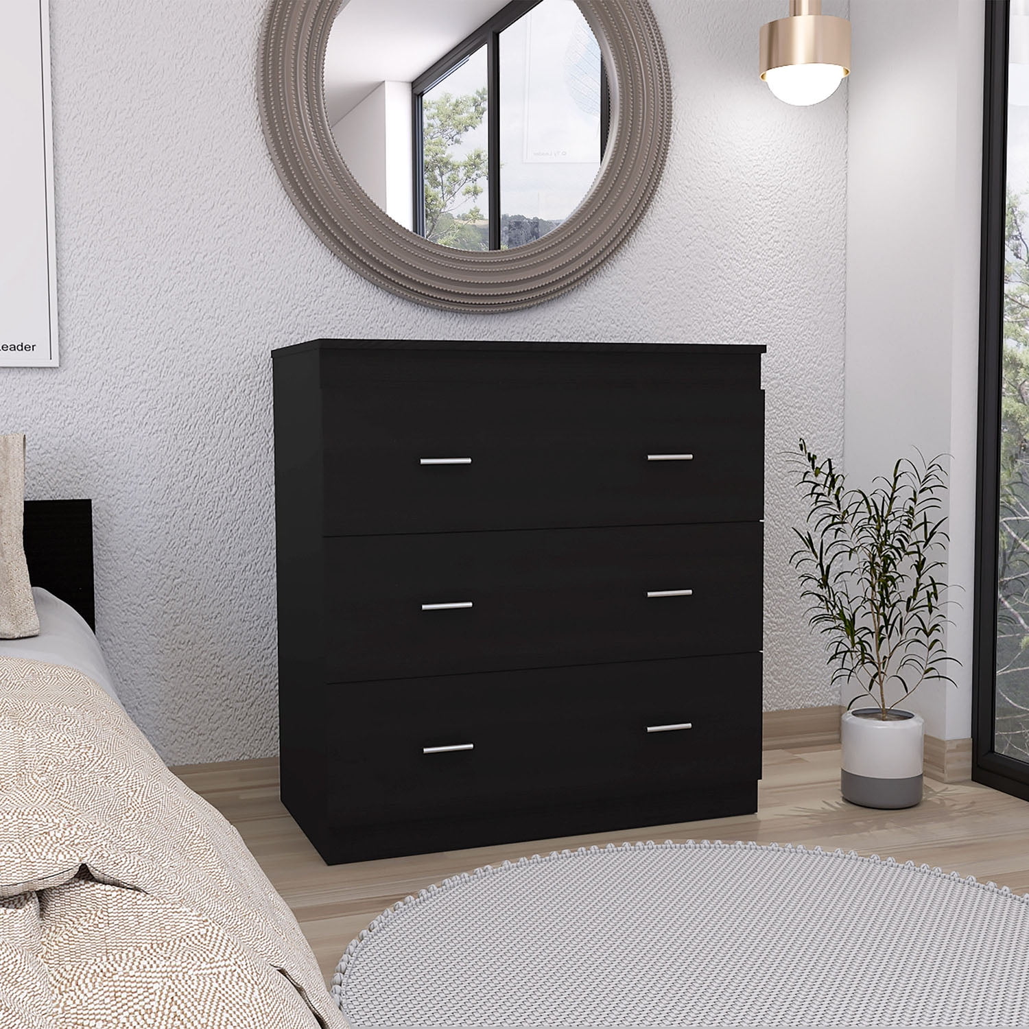 Kadyn Three Drawer Dresser Litress, Nursery Dresser with Metal Handles, Black Chest of Drawers for Bedroom,Storage Cabinet Kadyn Three Drawer Dresser Litress, Nursery Dresser with Metal Handles, Black Chest of Drawers for Bedroom,Storage Cabinet