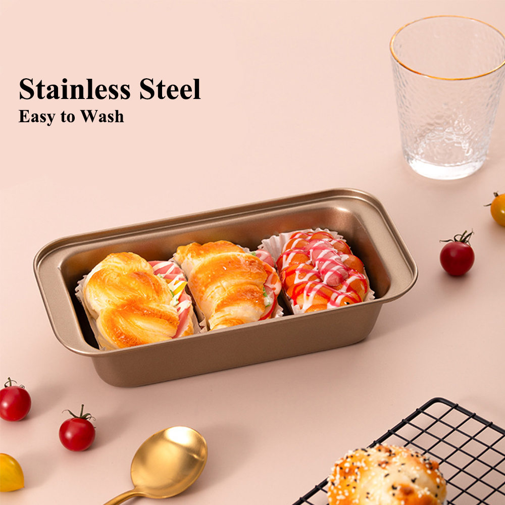 MindyLLL 5-Piece Golden Baking Set | Non-Stick Carbon Steel Cookie Sheet, Pizza Pan, Loaf Pan, Square Pan & Muffin Tin | Oven to Table Serveware