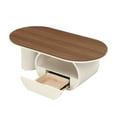 thumbnail image 3 of GZXS Oval Coffee Table, Living Room Center Table with Drawer & Shelf, Brown Wood Texture Top and White Metal Base, Adjustable Feet, Easy Assembly - 47.24"L x 23.62"W x 16.93"H, 3 of 8