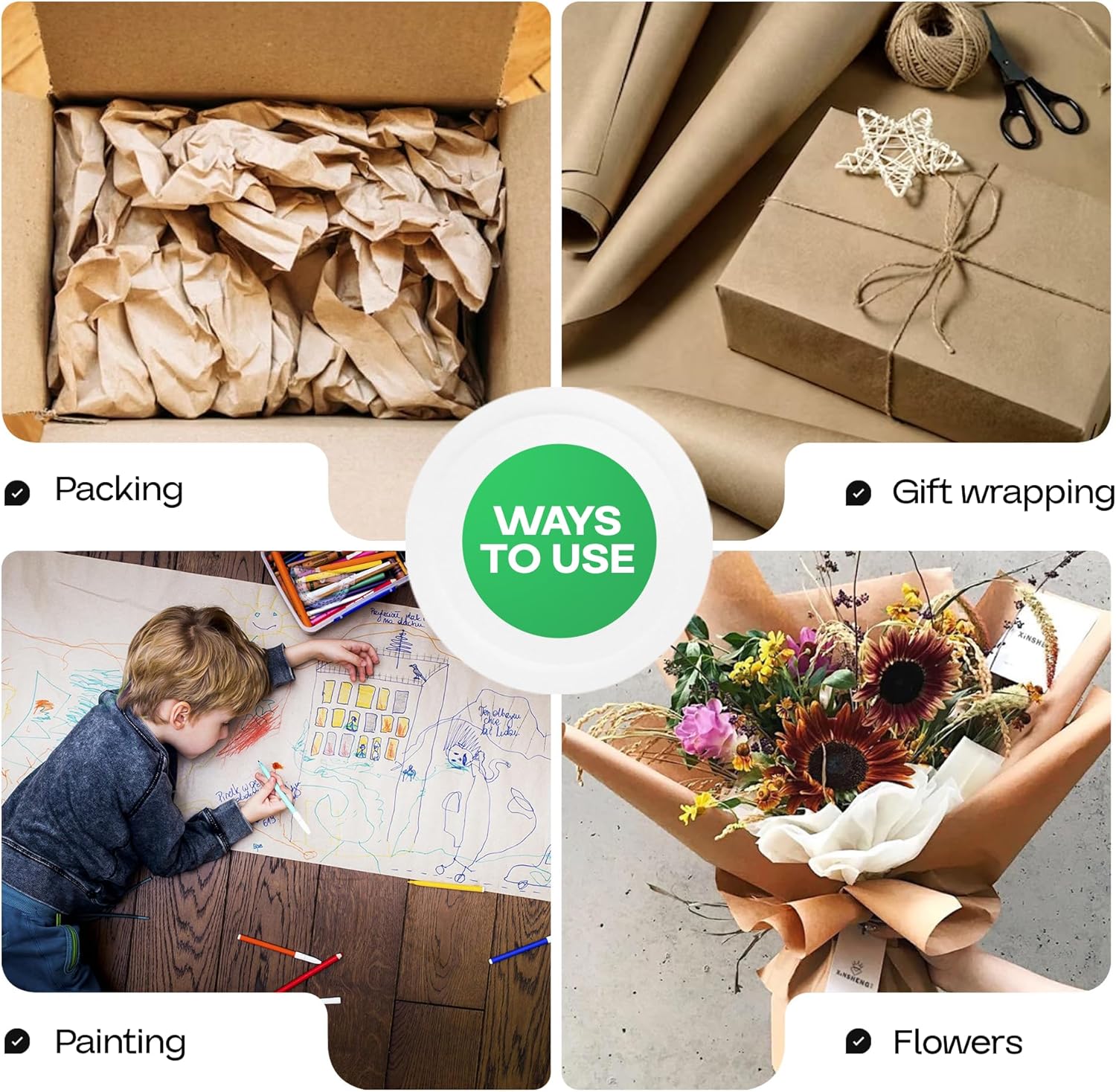 IDL Packaging Brown Kraft Paper Roll 18" x 1800" (150 feet) with Cutter - USA-Made Wrapping Paper