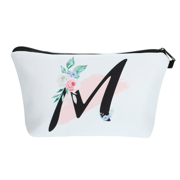 Unique Bargains Personalized Makeup Bag M Letter Purse Small Cosmetic Bag Zipper Monogrammed Makeup Bag Pouch White