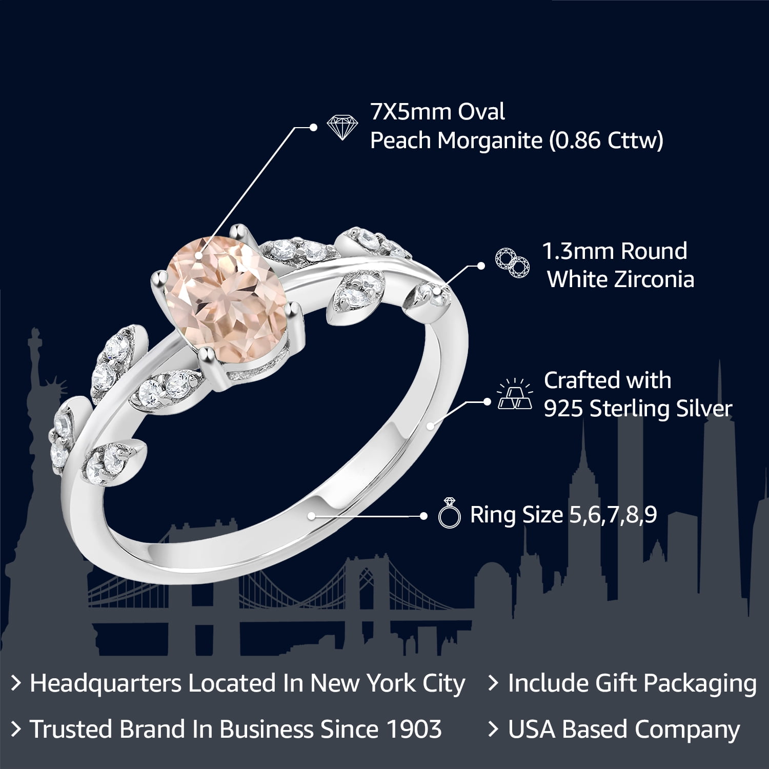 Gem Stone King Sterling Silver Simulated Opal & Olive Branch Ring – Engagement, Wedding, Gift Ready In Sizes 5-9 - View #5