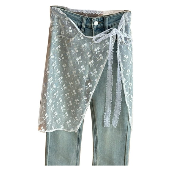 HUANLEDASH Gauze Scarf Tie Up Thin Skirt Flower Embroidery See-through Lace Daily Commuting Dating Skirt Pants Pairing Stacked Apron Wrap