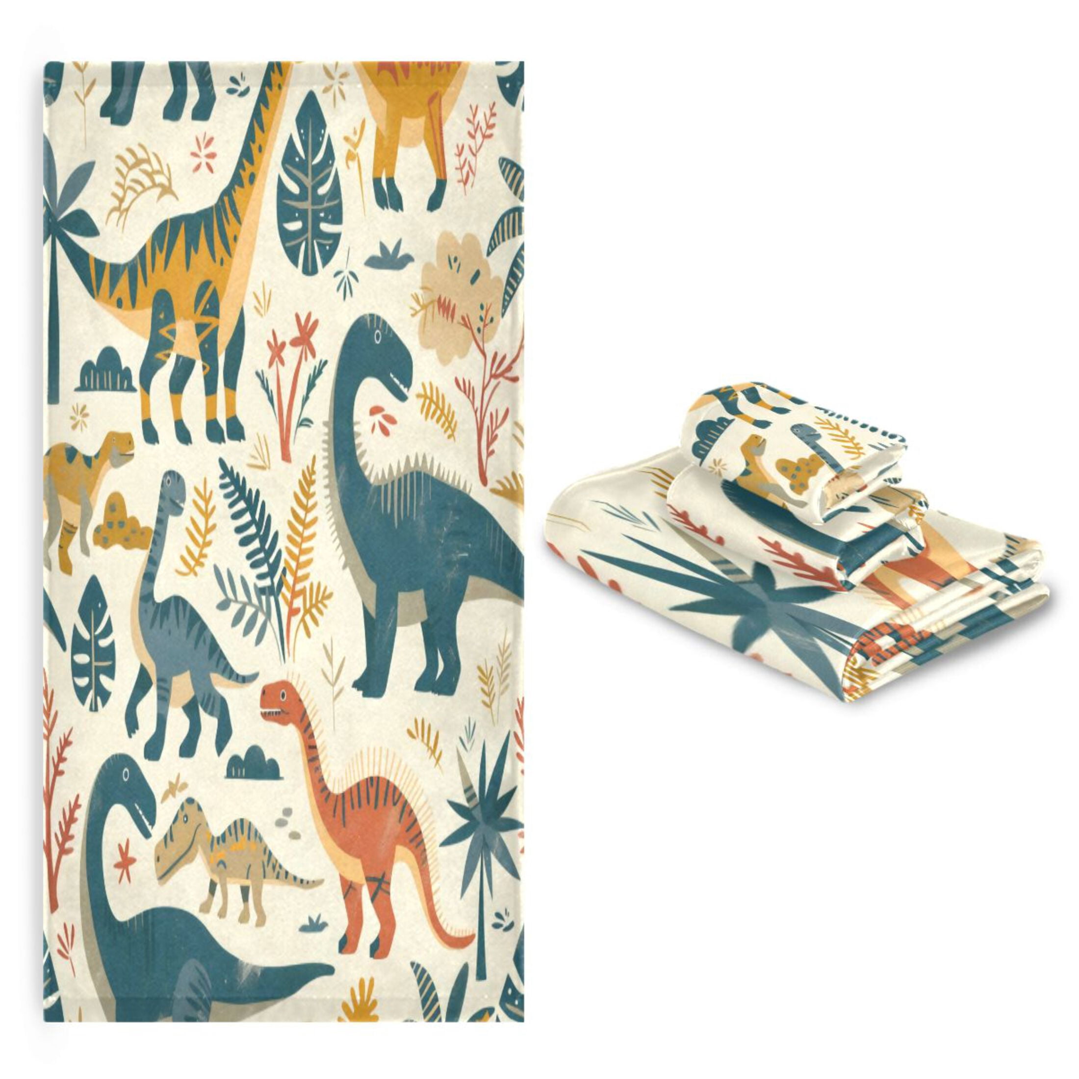 Three-Piece Towel Set Face Towel Towel Set Hand Towel Bath Towel Cotton Bath Towels Bath Towel Sets Hand Bath Towels Green Dinosaur