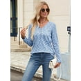 thumbnail image 6 of Womens Waffle Knit Tops V Neck Long Sleeve Shirts Dresy Casual Blouses Fall Outfits 2025 Blue S, 6 of 8