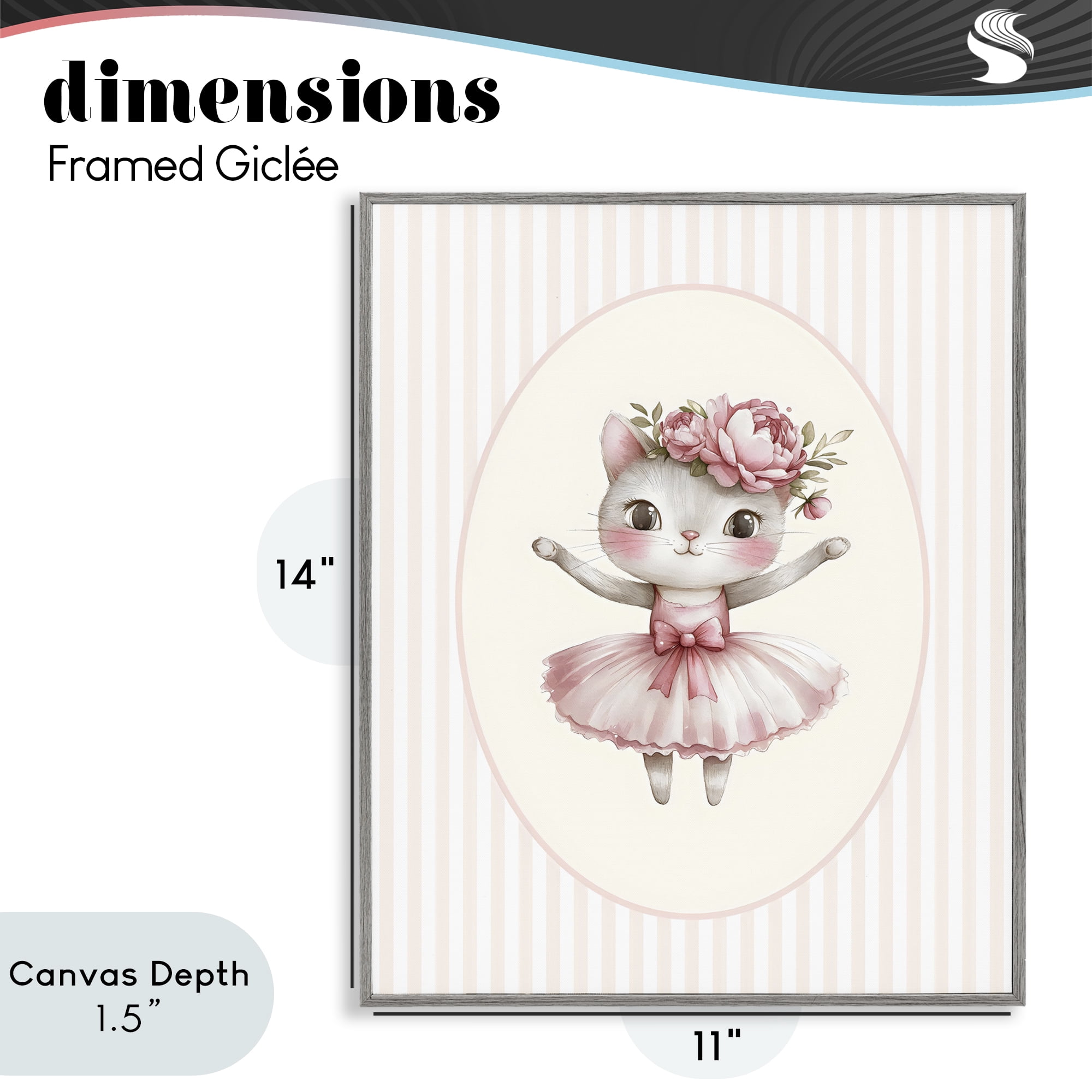 Stupell Industries Nursery Ballerina Cat Striped Gray Framed Giclee Art, design by LSR Design Studio