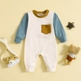 thumbnail image 2 of CAICJ98 Baby Boy Fall Winter Clothes Infant Baby Boy Color Block Long Sleeve Romper Jumpsuit Playsuit One Piece Outfit (Blue,0-3 Months), 2 of 5