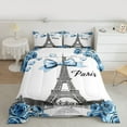 thumbnail image 2 of Homewish Romance Paris Full Size Comforter Sets,Eiffel Tower Bedding Comforter Set,Blue White Bedding Sets For Girls Kids,Microfiber Bedroom Decor Reversible,3pcs, 2 of 8