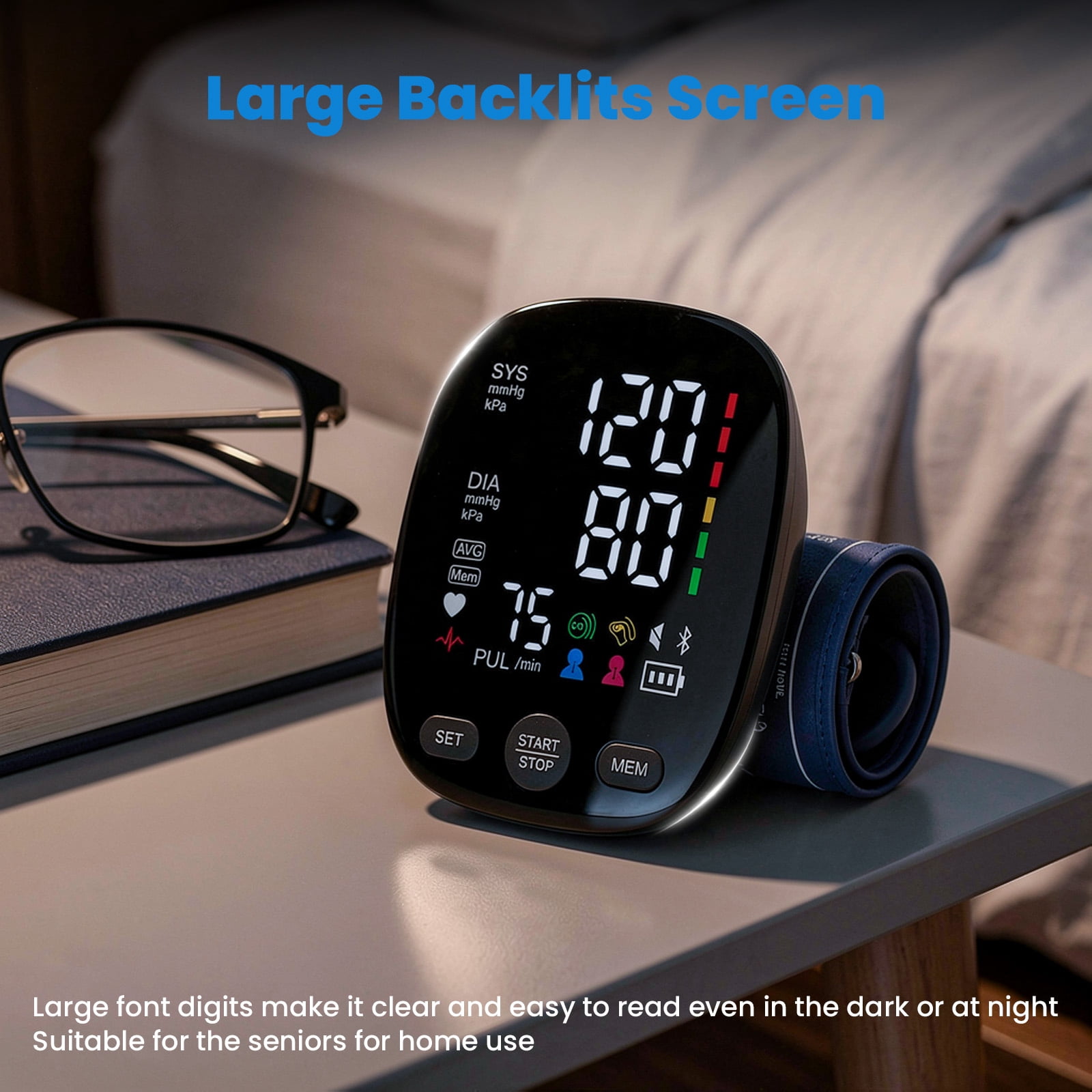 Bluetooth Blood Pressure Monitor for Home Use & Upper Arm Blood Pressure Cuff - BP Machine with 2x120 Reading Memory Adjustable Arm Cuff 8.6"-16.5" - Compatible for iOS & Android Devices