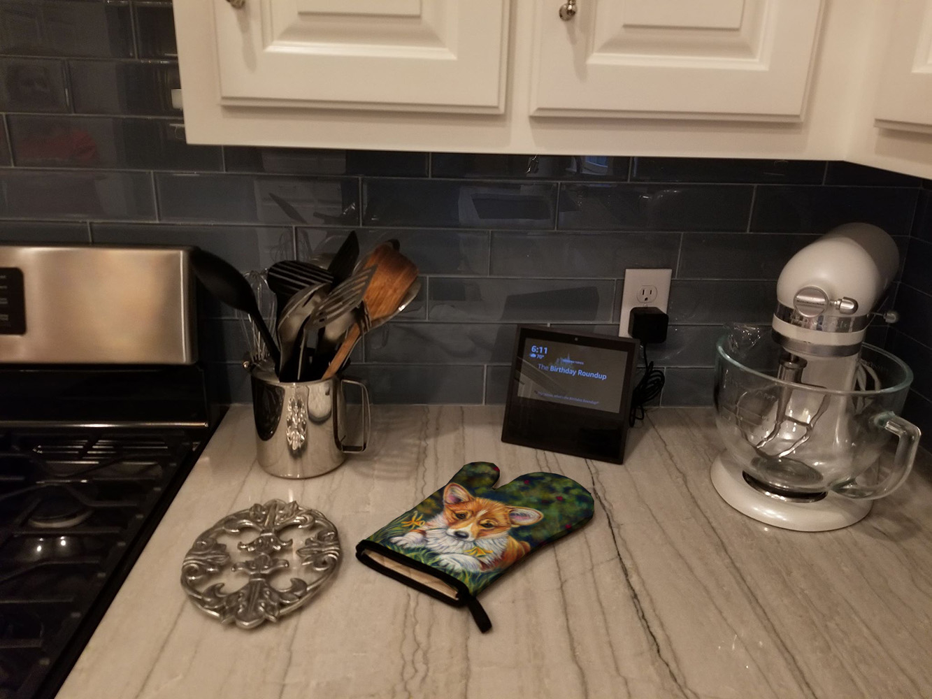 Corgi Pup and Daffodils Oven Mitt