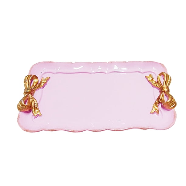Rectángulo retro Bowknot Pequeño plato de joyería decorativo Holer Bandeja Plato para postre Pastel Café Decoración del hogar (Violeta)