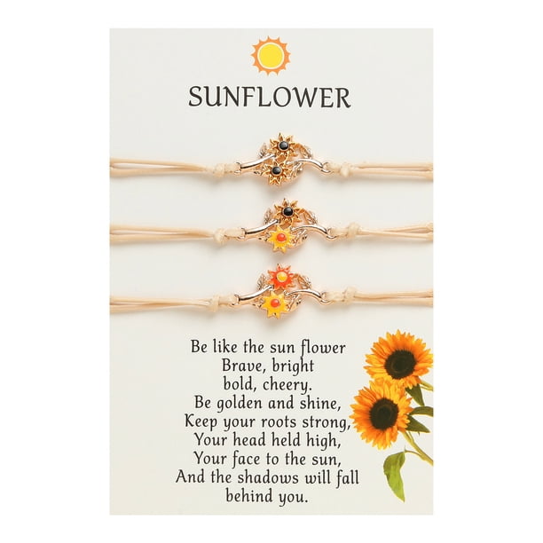 Girasol Promesa Pulseras Mejor Amigo Distancia Amistad Pulseras Regalos para Mujeres Adolescentes Niñas 3PCS