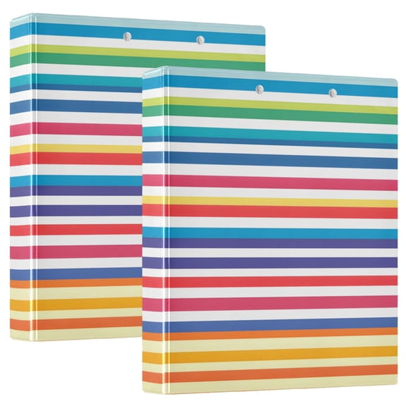 ALAZA Rainbow Stripes Hardcover 3 Ring Binder 1.5" Round Rings Interior Pockets Binders Organizer 2 Pack