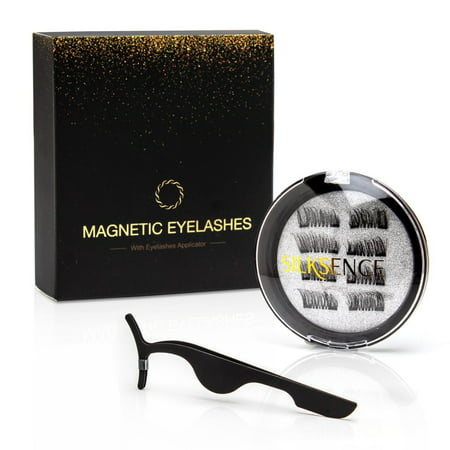 Silksence Dual Magnetic Eyelashes-0.2mm Ultra Thin Magnet-Lightweight & Easy to Wear-Best 3D Reusable Eyelashes Extensions With Tweezers (Best Affordable Eyelash Extensions)