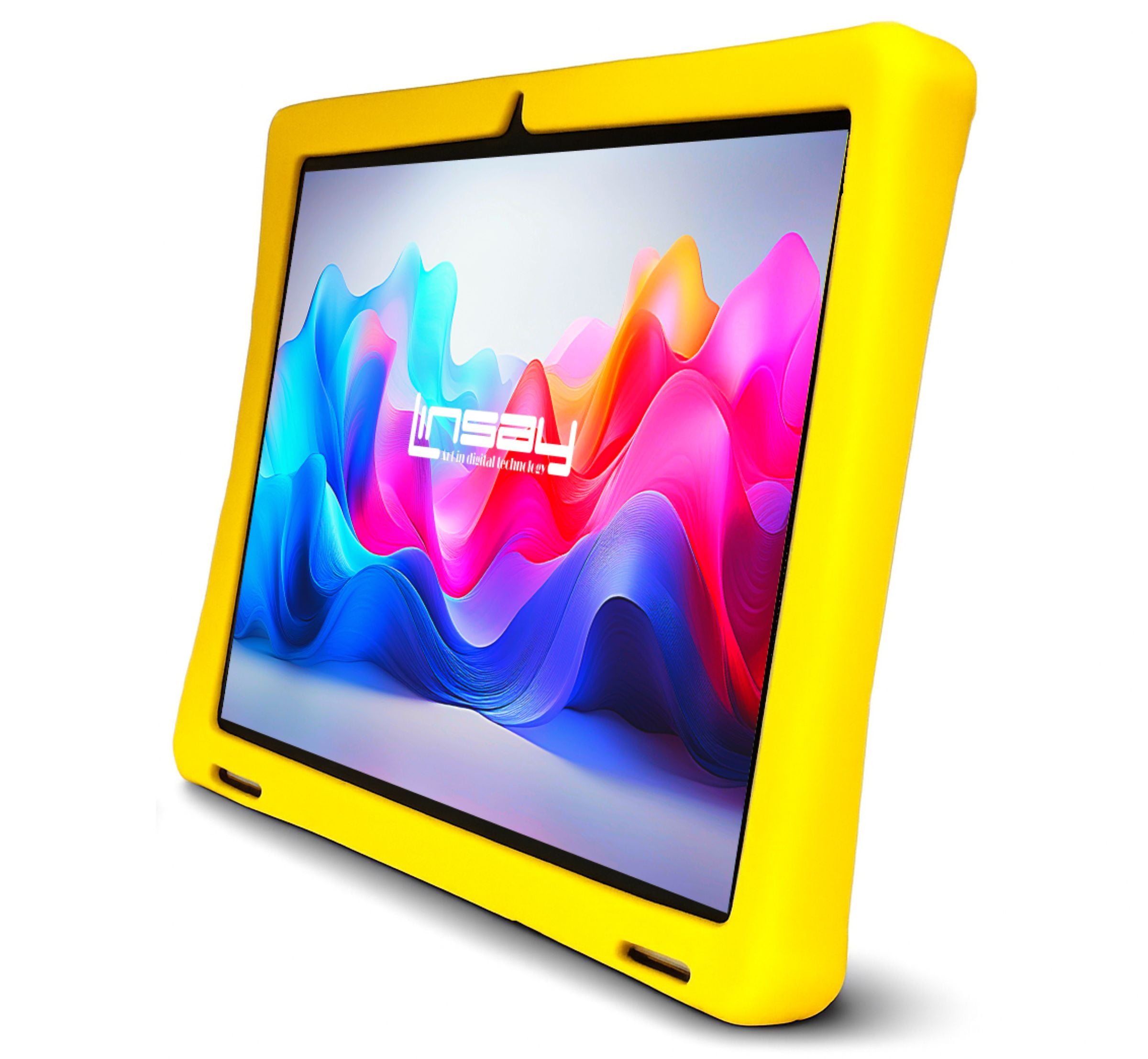 LINSAY 10.1 Octa Core 4GB Ram 128GB Android 15 Tablet for kids, Camera, Apps, Games with Yellow Defender Case, LED Backpack, Earphones, Holder and Pen