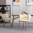 thumbnail image 2 of Velvet Dining Chairs Set of 2,Upholstered Accent Chairs with Gold Metal Legs and Curved Back,Comfy Leisure Chair Vanity Armchair for Dining Room Kitchen Vanity Living Room,Ivory, 2 of 7