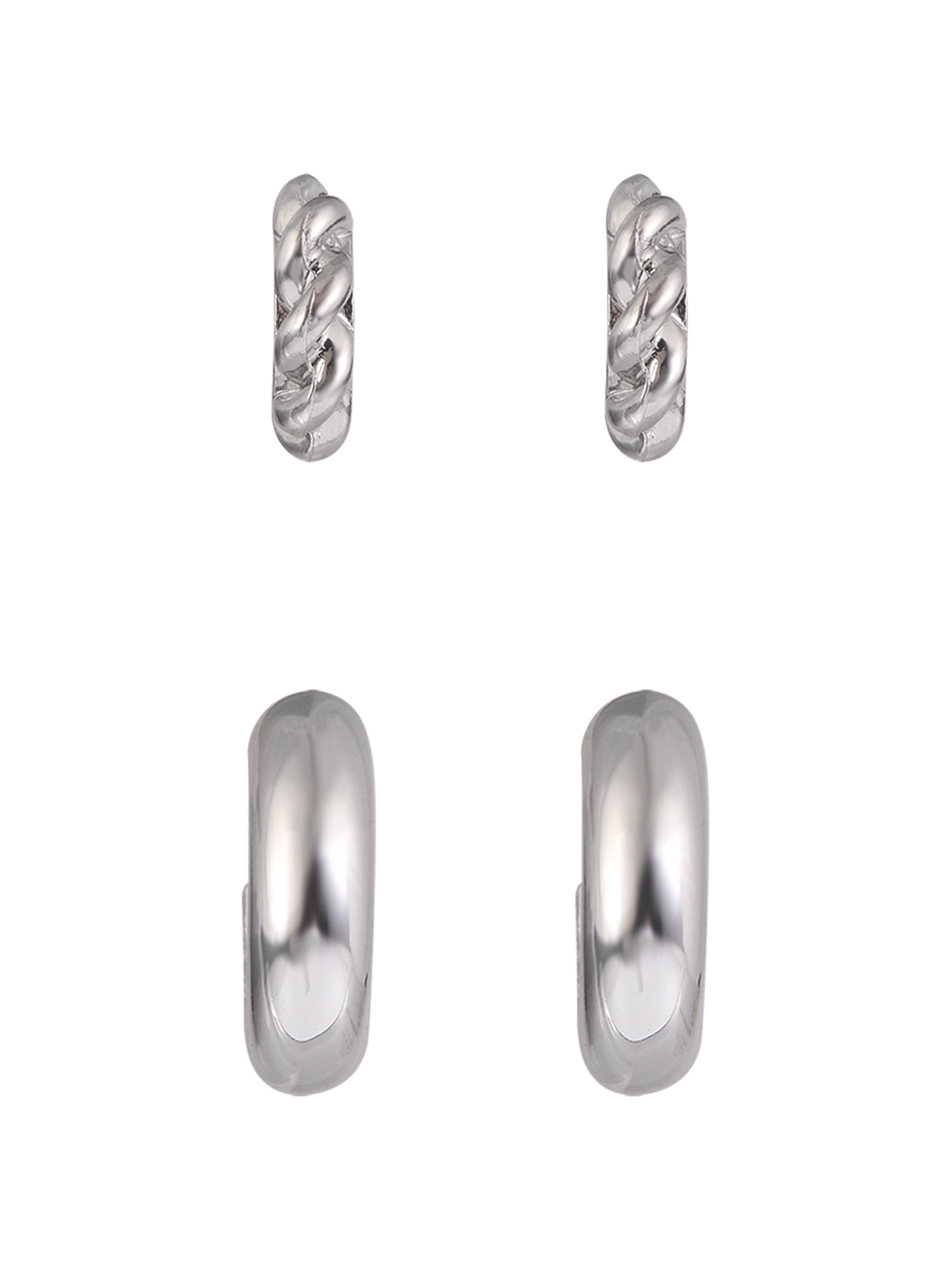 Time and Tru Adult Female Silver-Tone 5 Pair Twisted Triple Hoop Stacker Earring Set