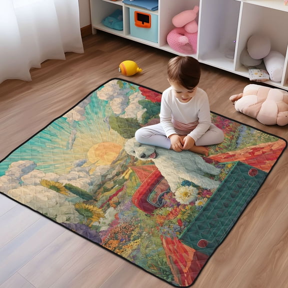 WOBOGO English Sheepdog Baby Playmats Extra Large Waterproof Rollable Activity Pads for Toddlers 50×50inch