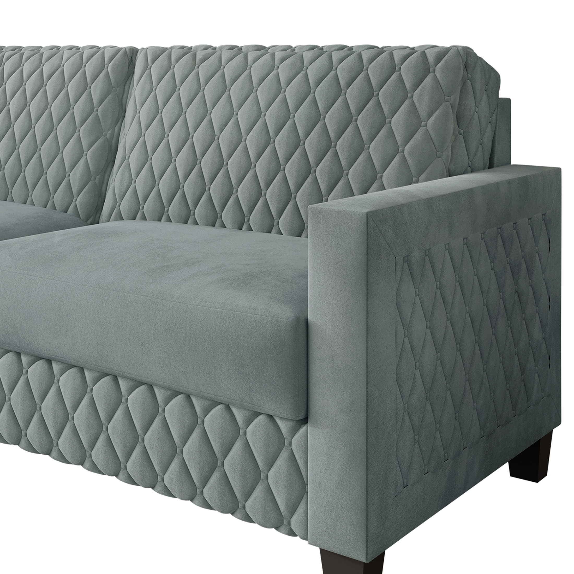 Castle Place Modern Luxe Velevet Diamond Tufted Upholstered Sofa, Light Blue
