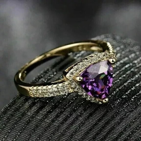 2.20CT Trillion Cut Lab Created Amethyst Women's Ring 14K Yellow Gold Plated