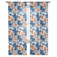 thumbnail image 7 of Sheer Curtains 72 inches Long, Orange Flowers Navy Blue Leaves Watercolor Tropical Plants Light Filtering Sheer Window Curtains Rod Pocket Voile Drapes for Bedroom Living Room, 52"W x 72"L 2 Panels, 7 of 7
