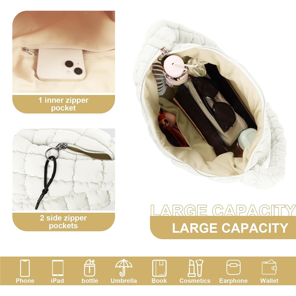 Luxury Soft Quilted Puffer Tote Bag Purse Puffy Crossbody Shoulder Bag for Women,Lightweight Nylon Hobo Bag Puffer Carryall Bag for Women Girl