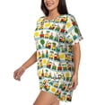 thumbnail image 2 of Uemuo Train With Animals Pattern Women's Short-Sleeved Pajama, Button-Front Loungewear, 2-Piece Summer Sleepwear, Elastic Drawstring Shorts-3X-Large, 2 of 7